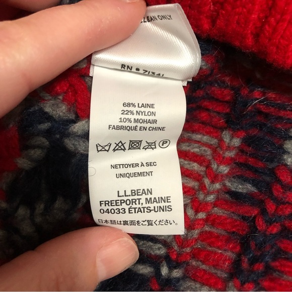 LL Bean Signature Birds Eye Chevron Wool Sweater L Red - Picture 5 of 7